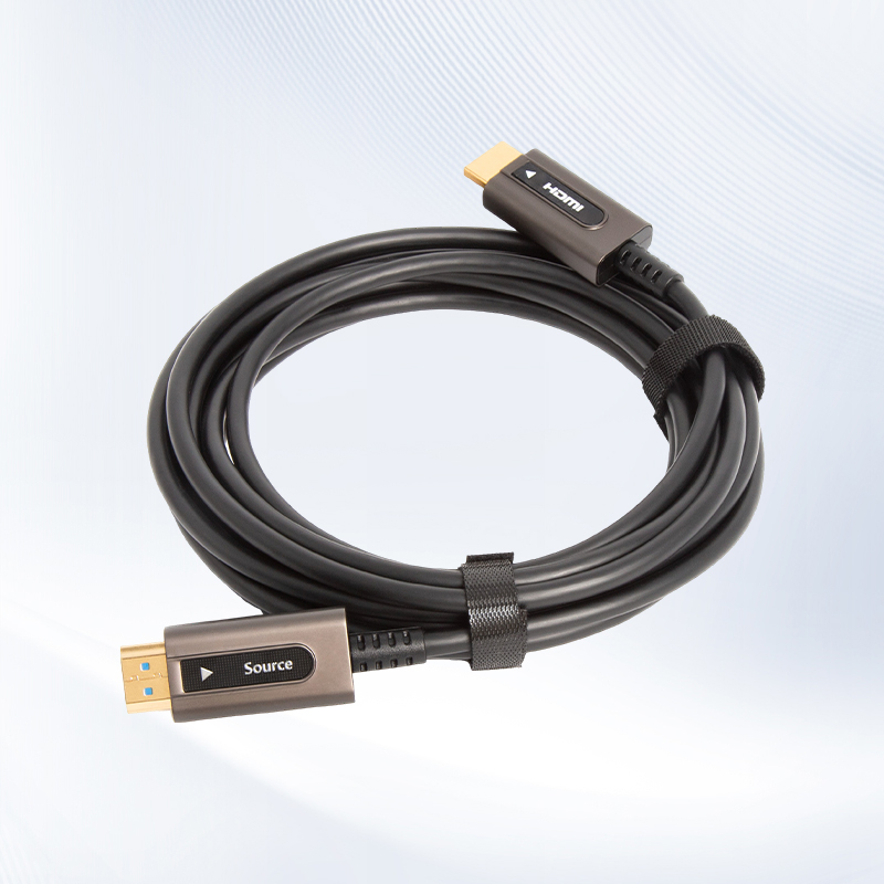How can HDMI Active Optical Cable eliminate image distortion using signal calibration technology for curved or irregularly shaped display devices?